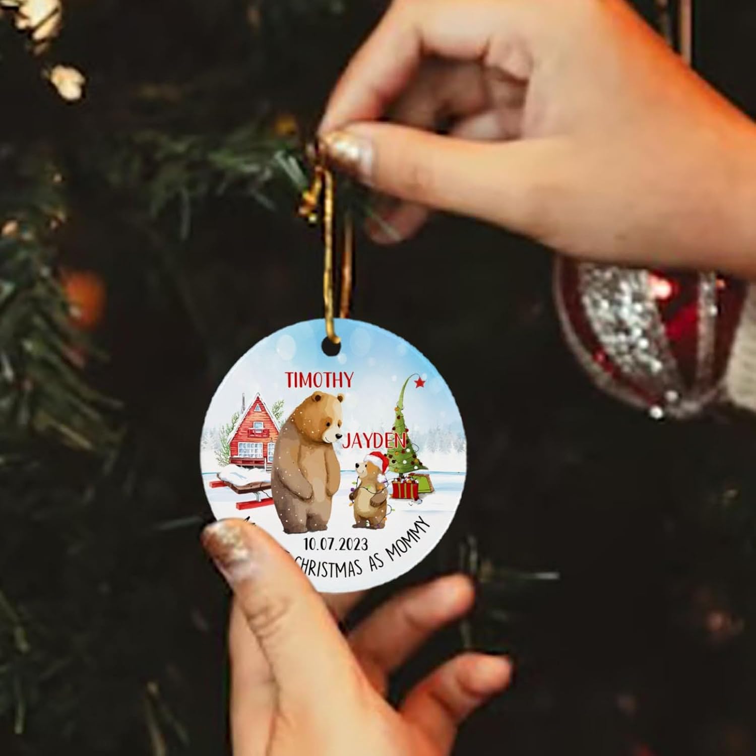 Adorno de Navidad con texto en inglés My First Christmas As Mom, adorno personalizado para árbol de Navidad para mamá y bebé, regalo para mamá