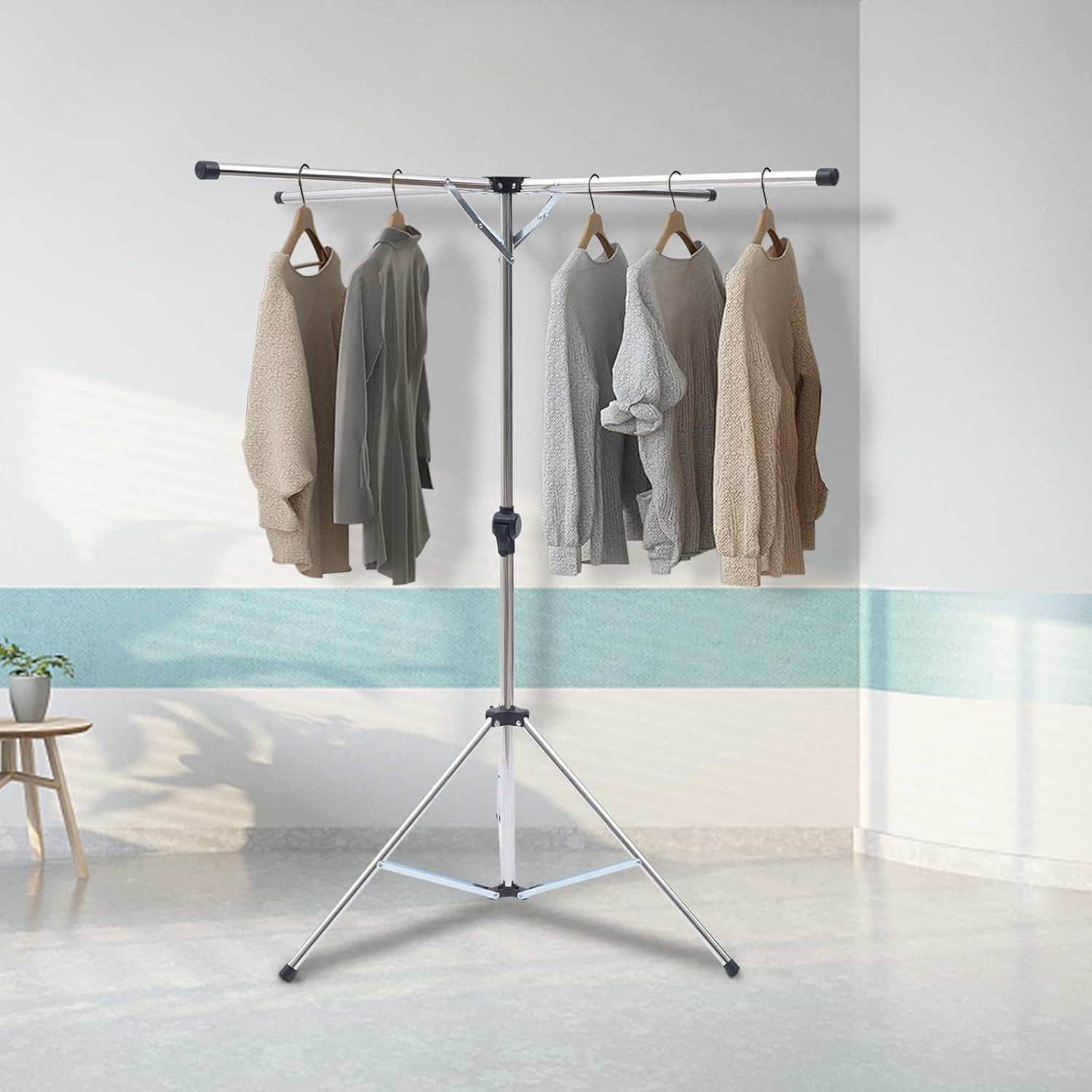 Trípode plegable portátil para secar ropa, colgador de ropa de acero, soporte plegable, artículos esenciales para el hogar para dormitorios