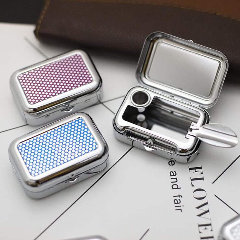 Zcargel – Mini cenicero portátil con tapa, caja de almacenamiento cuadrada con tapa, mini cenicero de bolsillo de metal, cenicero de viaje al aire