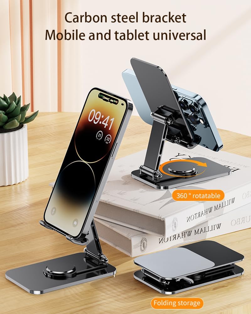 Mayten Soporte plegable para teléfono de escritorio, soporte de teléfono de metal para escritorio, soporte ajustable para iPhone iPad compatible con
