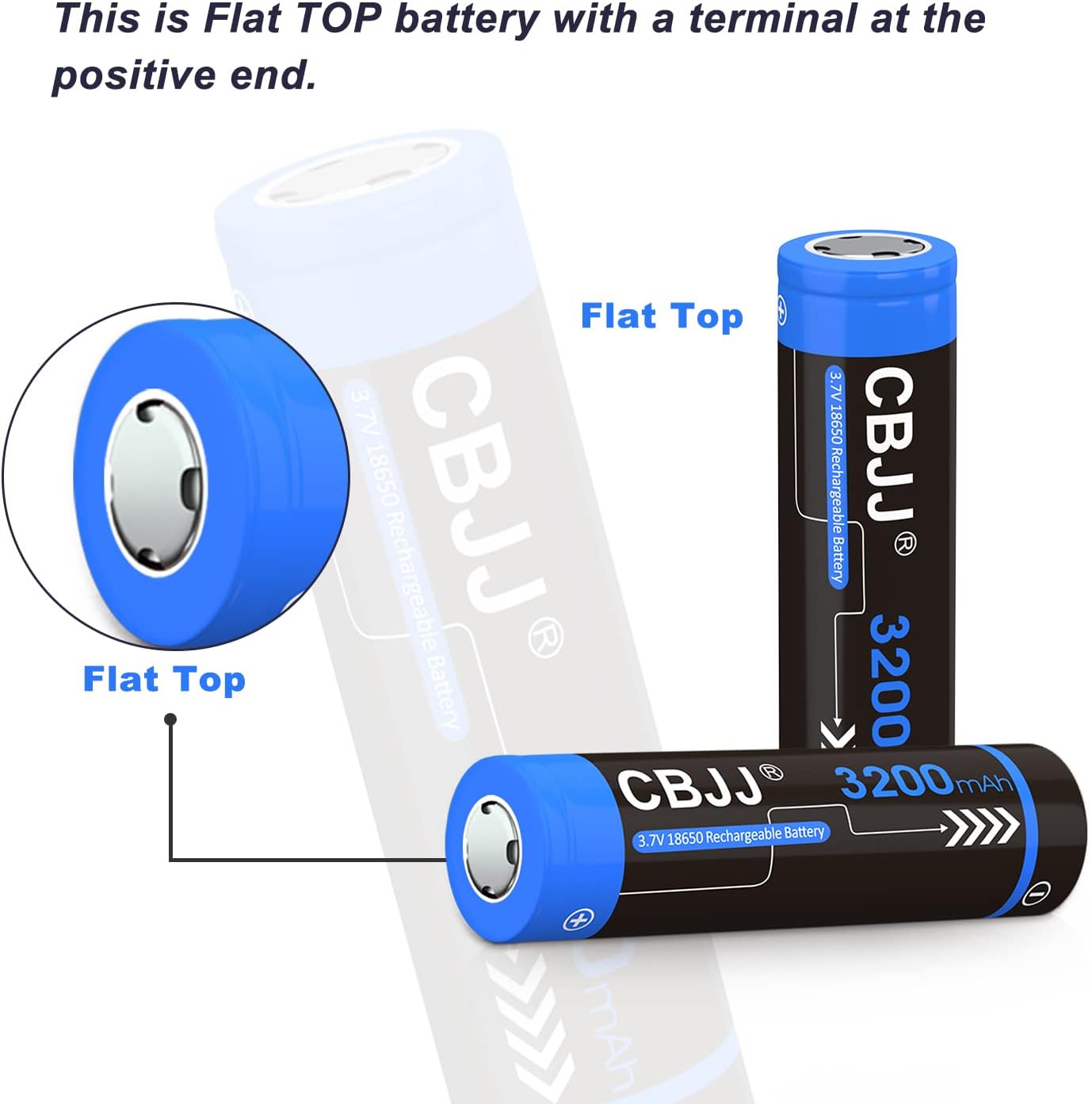 Batería recargable 18650 de 3.7 voltios 3200 mAh 18650 batería 3.7 V 18650 de parte superior plana para linternas, faros (2 unidades, azul)