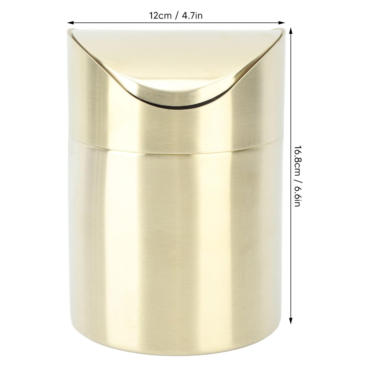 Papelera de escritorio de acero inoxidable, mini bote de basura con tapa, pequeño basurero, tapa abatible superior, papelera compacta para encimera