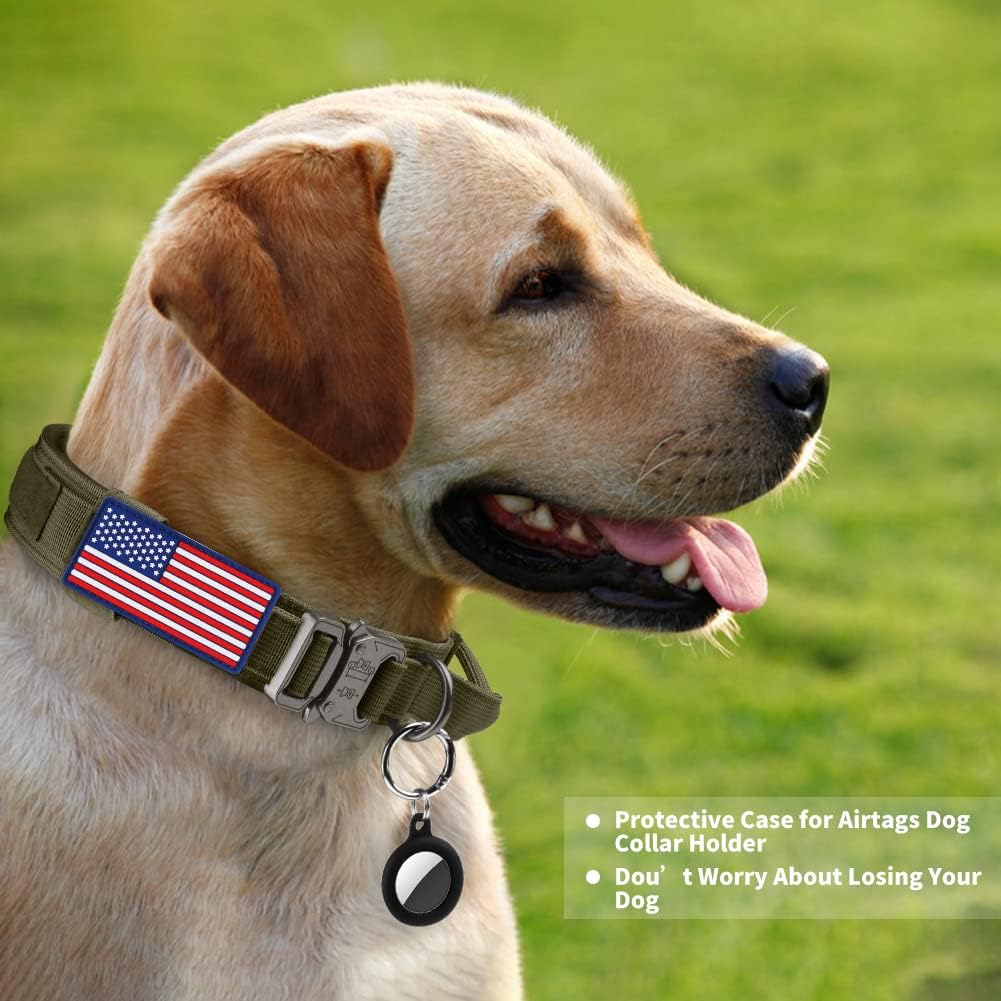 VORCIK – Juego de collar y correa táctica para perro, collar ajustable de nailon para perro con asa y hebilla de metal resistente para perros