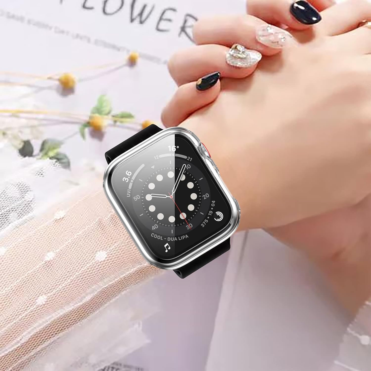 Haojavo Paquete de 12 fundas para Apple Watch Series 9 y Series 8 y 7 de 1.772 pulgadas con protector de pantalla de vidrio templado, funda