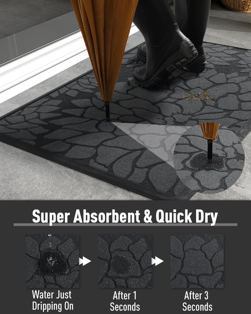 AMOAMI – Tapete de puerta  Tapete de bienvenida absorbente resistente para puerta delantera, tapete de goma antideslizante para puerta delantera,