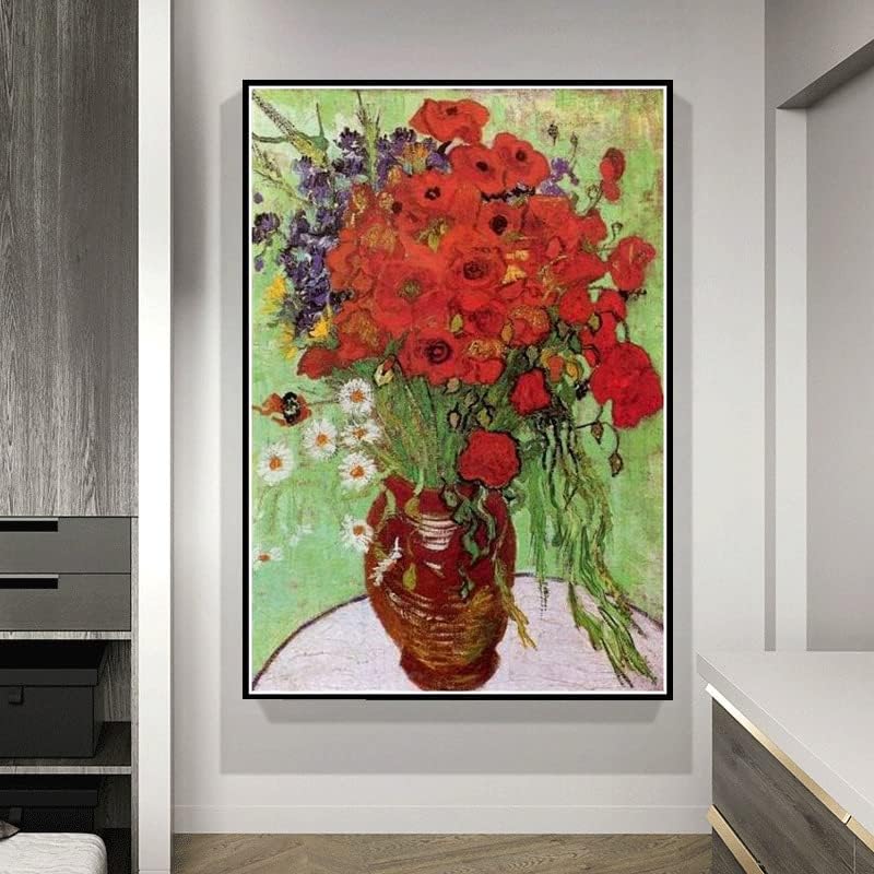 Pintura numérica para adultos, amapolas rojas y margaritas, pintura por Vincent Van Gogh, pintura por números, kits sobre lienzo 40X60CM