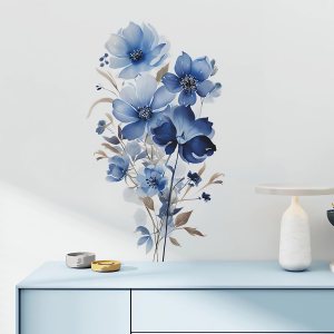 Calcomanías de pared con diseño de margaritas y peonías de sirena azul, calcomanías de pared de arte floral de rosas de acuarela de sacinora Calcomanías de pared con diseño de margaritas y peonías de sirena azul, calcomanías de pared de arte floral de rosas de acuarela de sacinora