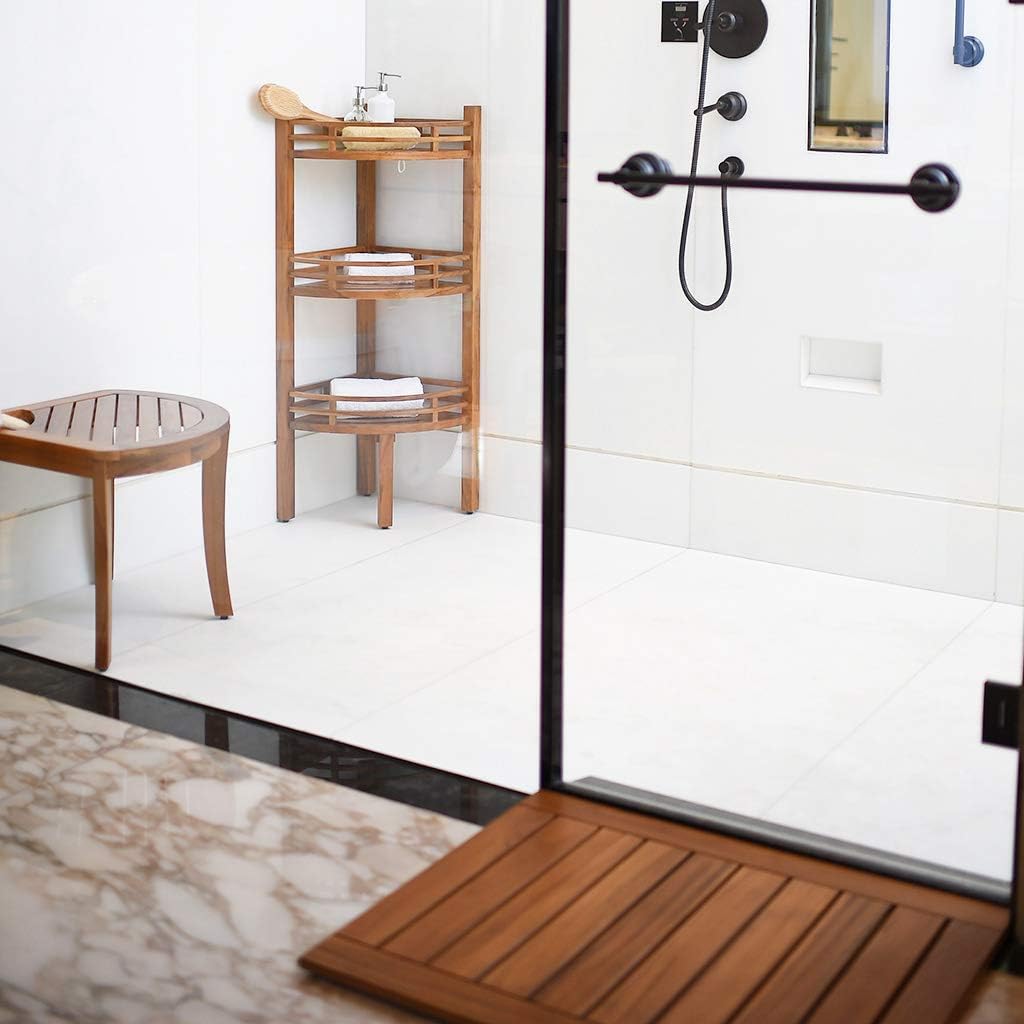 Cambridge Casual Estate de madera de teca independiente de 3 niveles, estante de baño esquinero, marrón natural