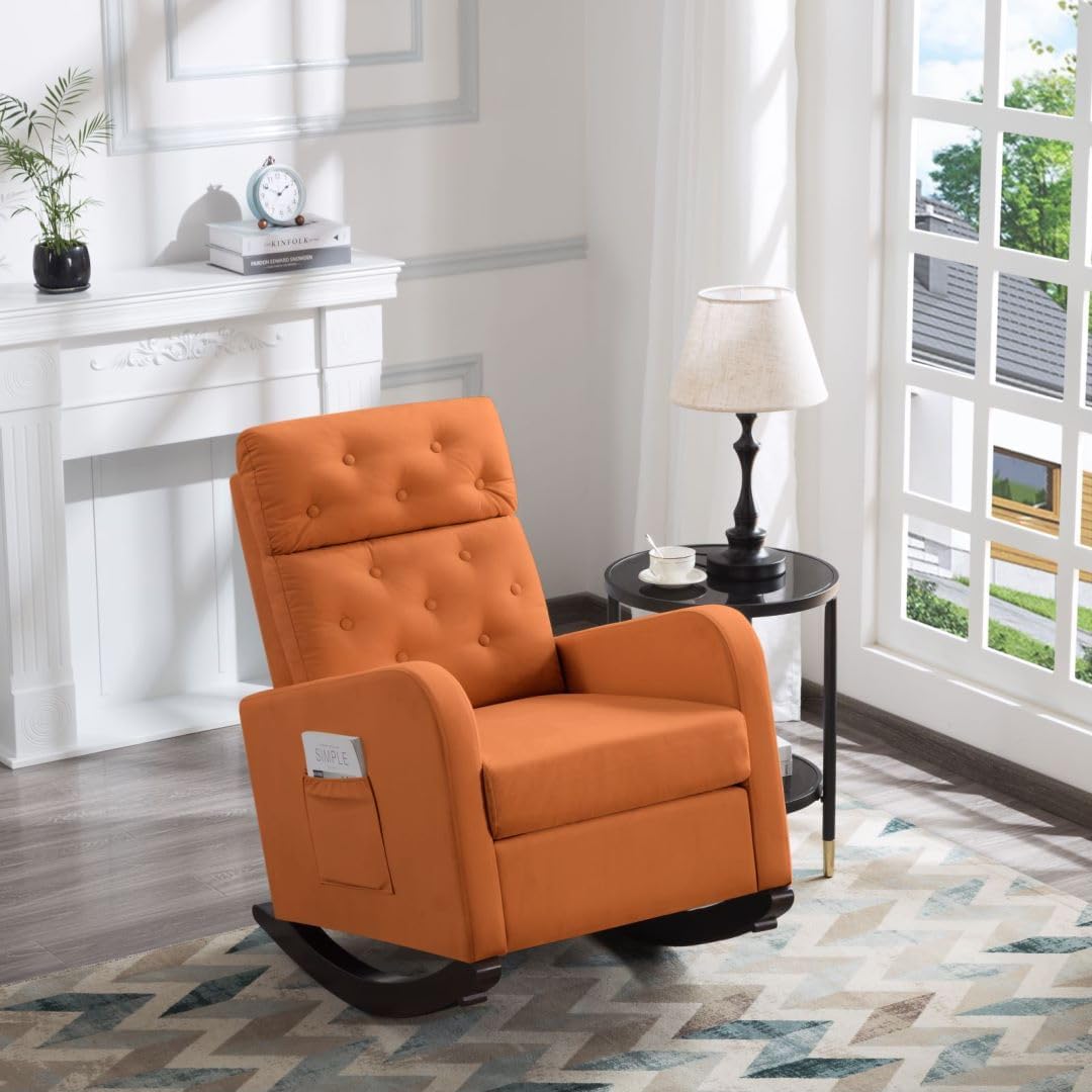 Moderno, patas de madera maciza de 26 pulgadas, bolsillo lateral, con brazos cuadrados, respaldo alto de terciopelo para interiores y exteriores,