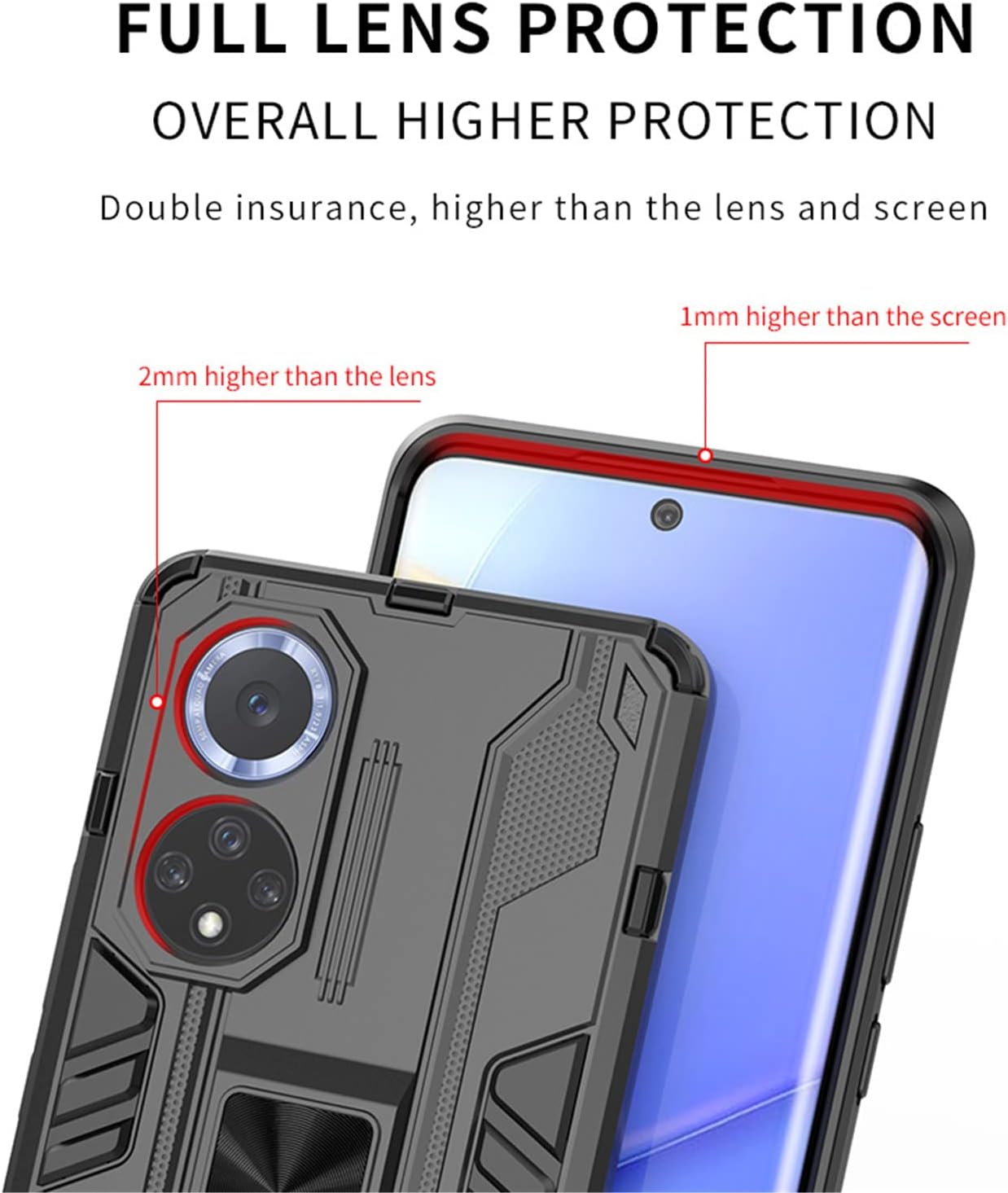 Asuwish Funda para teléfono Honor 50 5GHuawei Nova 9 con protector de pantalla de vidrio templado y soporte delgado, híbrido, resistente, película