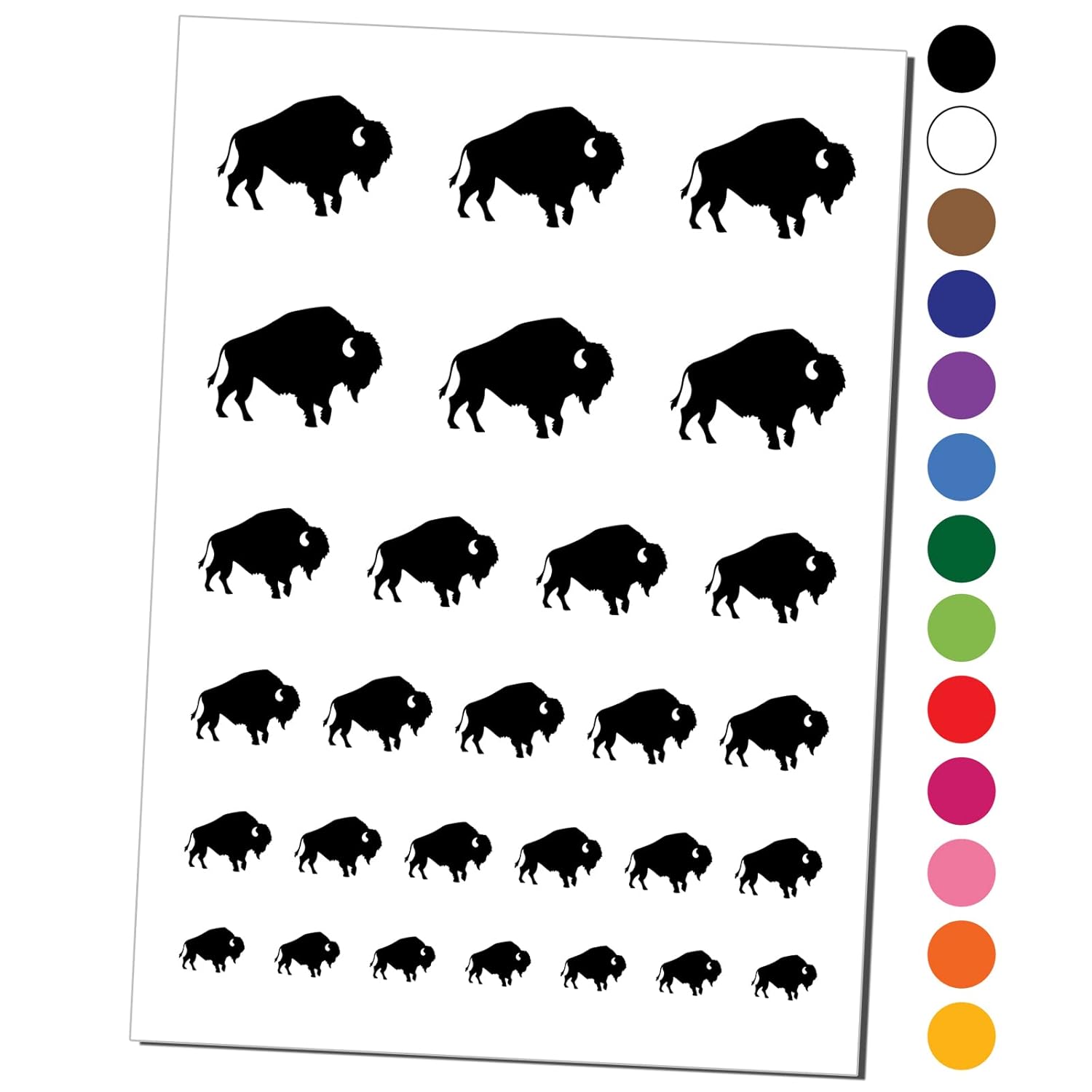 American Bison Buffalo Silhouette – Juego de arte corporal falso, resistente al agua, diseño temporal, color rojo (una hoja)