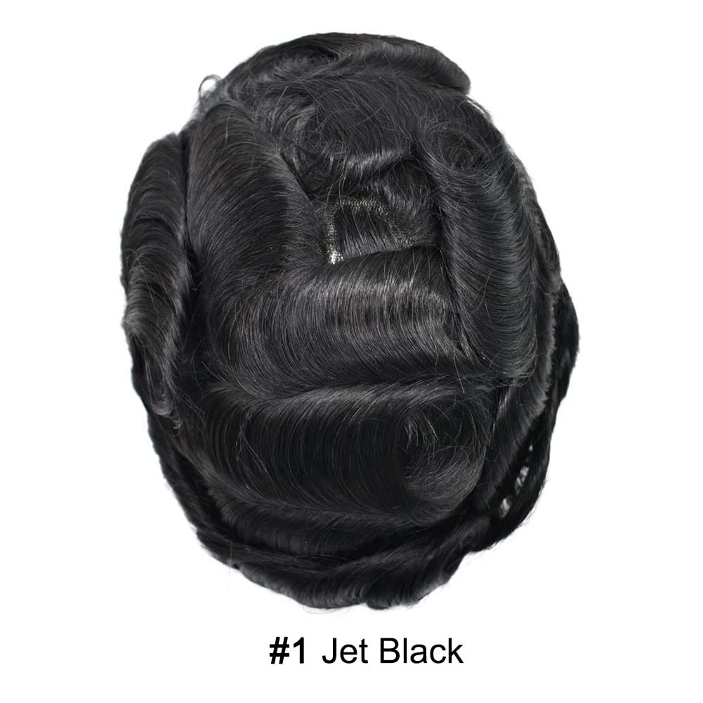 Toupee para hombres Cabello humano real para hombre, pieza de pelo para hombres Fine Mono Men Sistema de pelo de piel de polietileno para hombres,