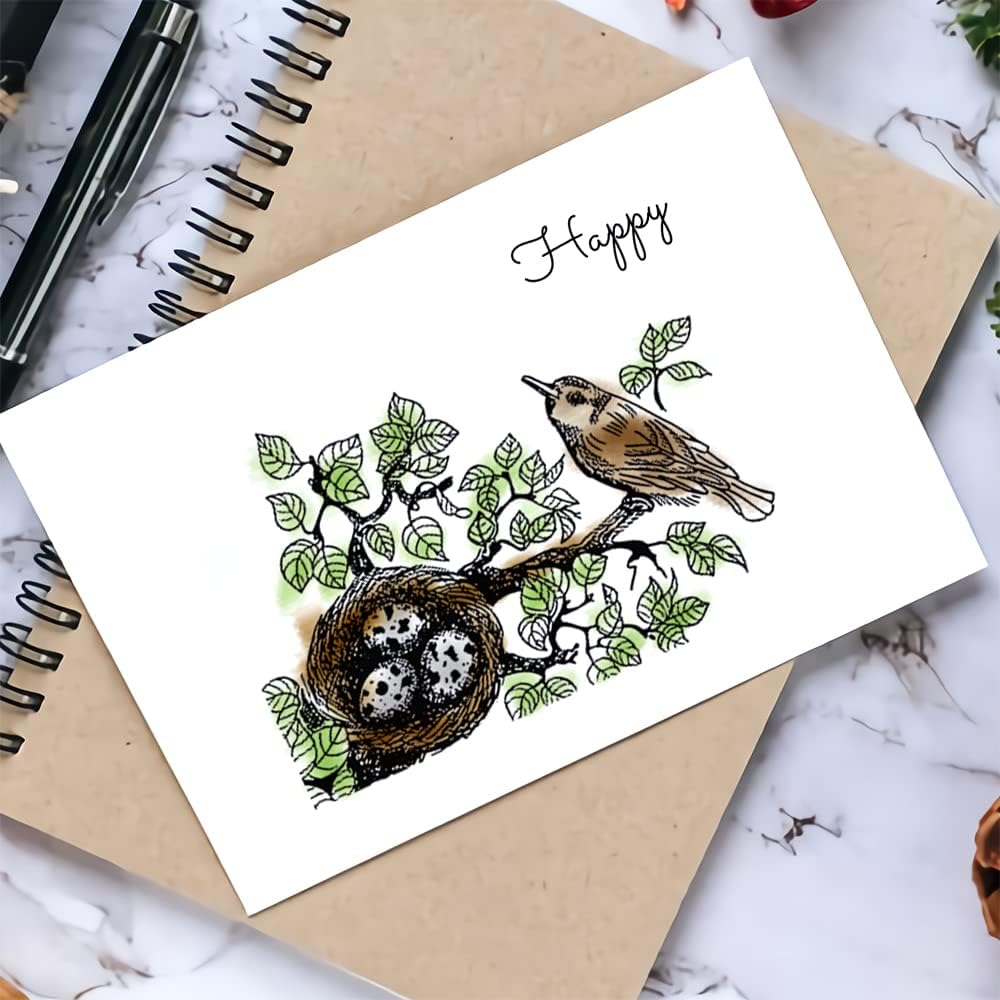 Árboles, pájaros, fondo, sellos transparentes para hacer tarjetas y diario, hojas de árbol florales, sellos de goma para álbumes de recortes,