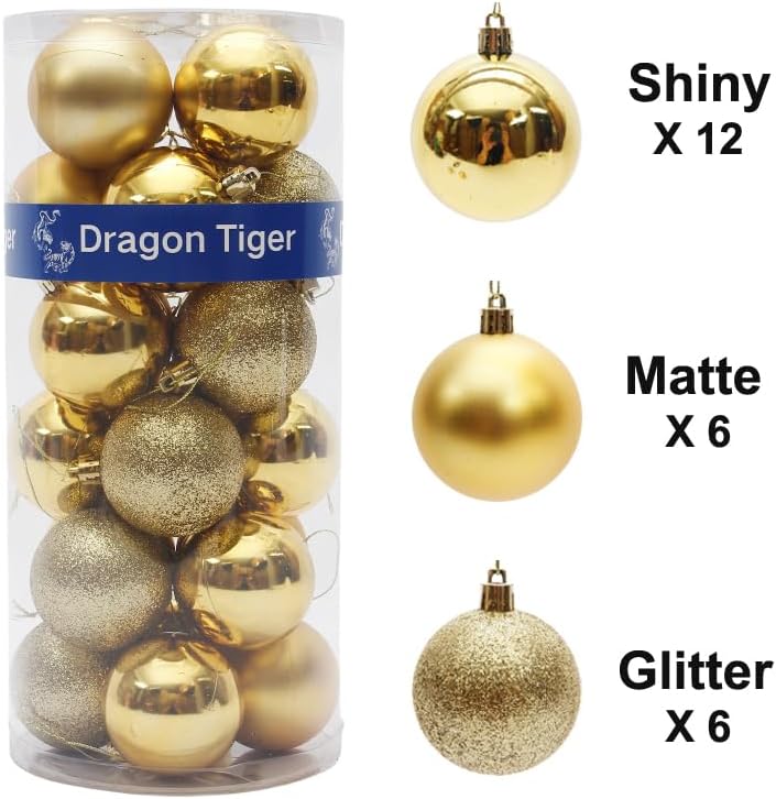 24 bolas decorativas de Navidad para árbol de Navidad, bolas colgantes inastillables para cumpleaños, San Valentín, boda, fiesta (2.36 pulgadas –