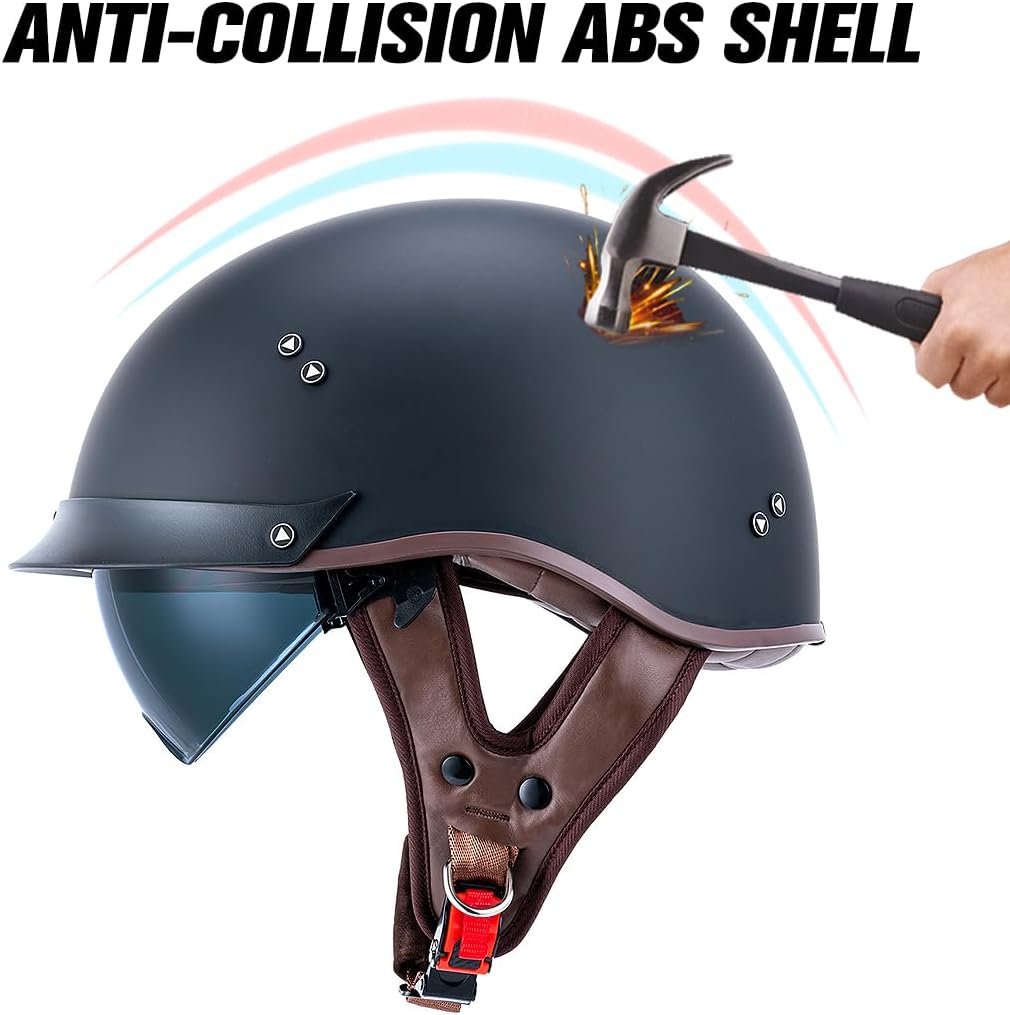VCOROS F-07 – Casco de media cara para motocicleta, visera solar, hebilla de liberación rápida, aprobado por DOT, cascos para adultos para hombres y