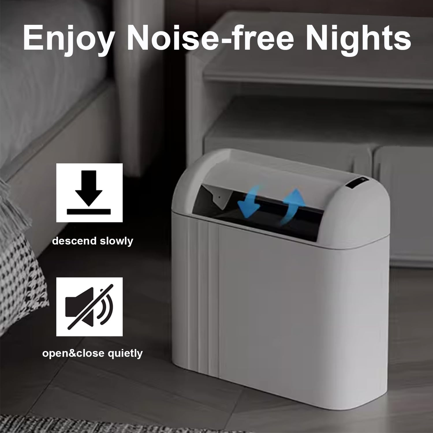 LALASTAR Basurero automático para baño, sin contacto, para cocina, con tapa, cubo de basura de plástico con sensor de movimiento, cubo de basura