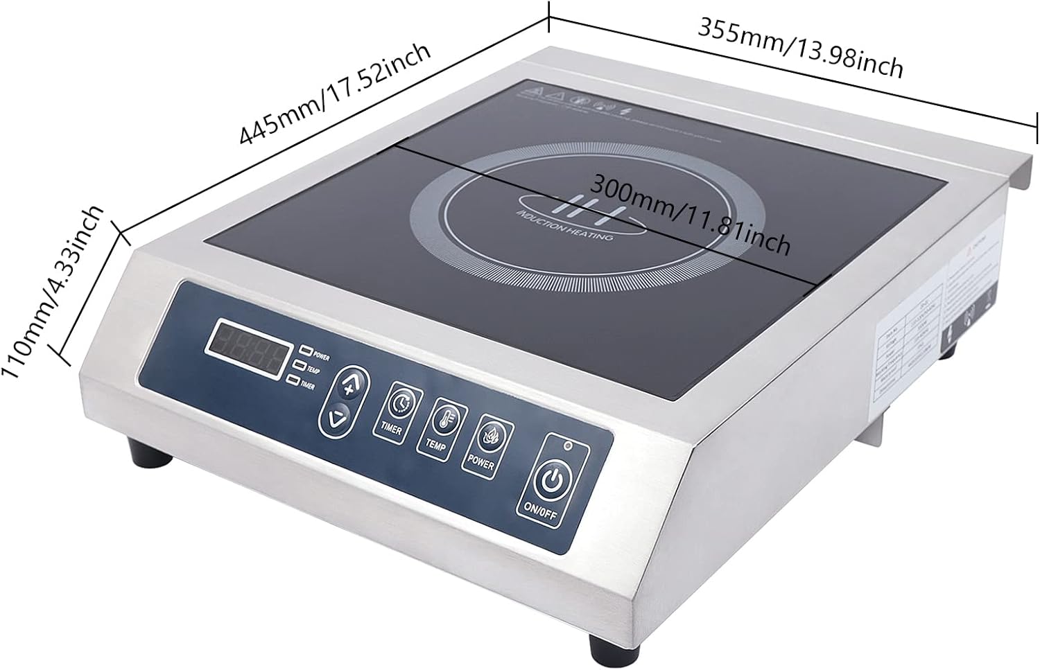 Estufa de inducción comercial grande, Quemador portátil de encimera de 1800 W, Cocina de inducción individual profesional para chef profesional,