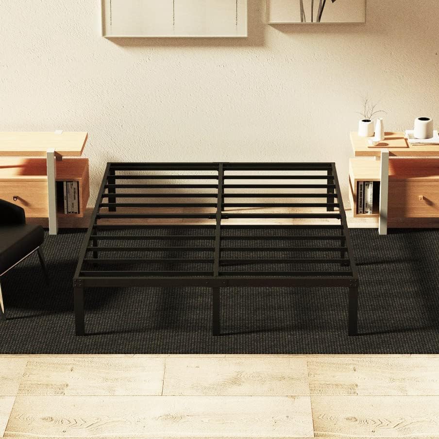 Sealvvos Base de colchón de plataforma metálica de 14 pulgadas con soporte de listones de acero, no necesita somier, fácil montaje, color negro