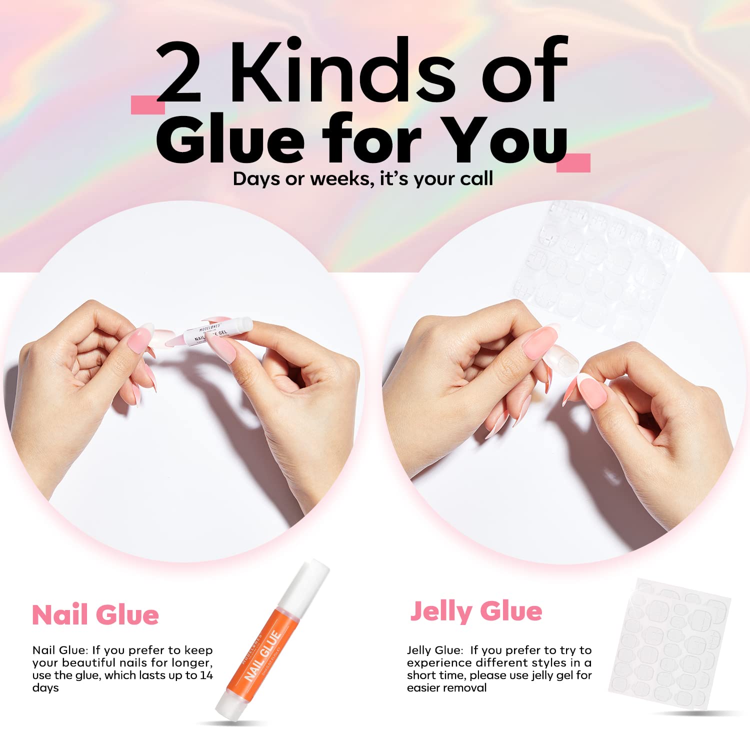 Modelones Uñas cortas a presión, uñas cuadradas a presión con pegamento de uñas, uñas blancas a presión, uñas postizas reutilizables, juego de uñas