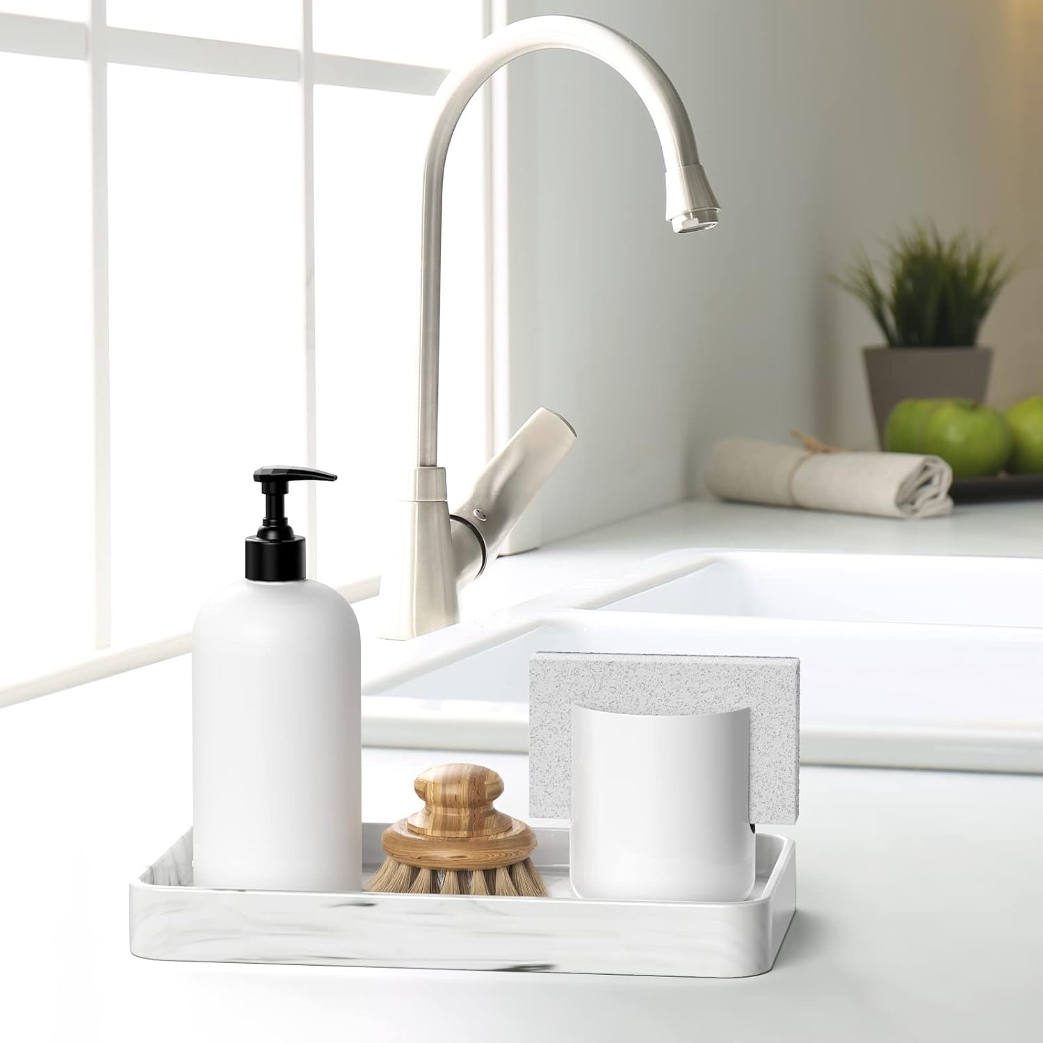 10″ Vanity Tray for Bathroom – Hand Towel Tray Organizer for Paper Napkins – Bathroom Vanity Counter Organization – Ceramic Soap Dispenser Tray for