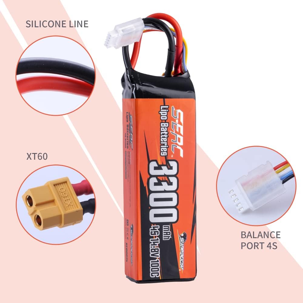 SUNPADOW Batería Lipo 4S FPV 3300mAh 14.8V 100C Paquete suave con conector XT60 recargable para RC FPV Quadcopter Avión Helicóptero Avión Dron (2