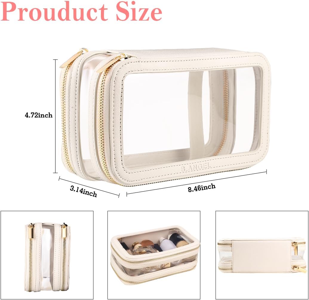 B.ANGEL Bolsa de maquillaje transparente, bolsa de cosméticos portátil, bolsa de aseo de viaje aprobada por la TSA para mujeres y niñas, bolsas de