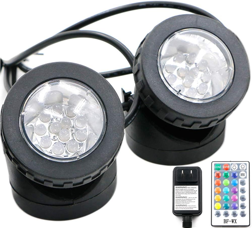 Luces LED bajo el agua, IP68 impermeables sumergibles con control remoto, 16 focos de paisaje al aire libre que cambian de color para peces,