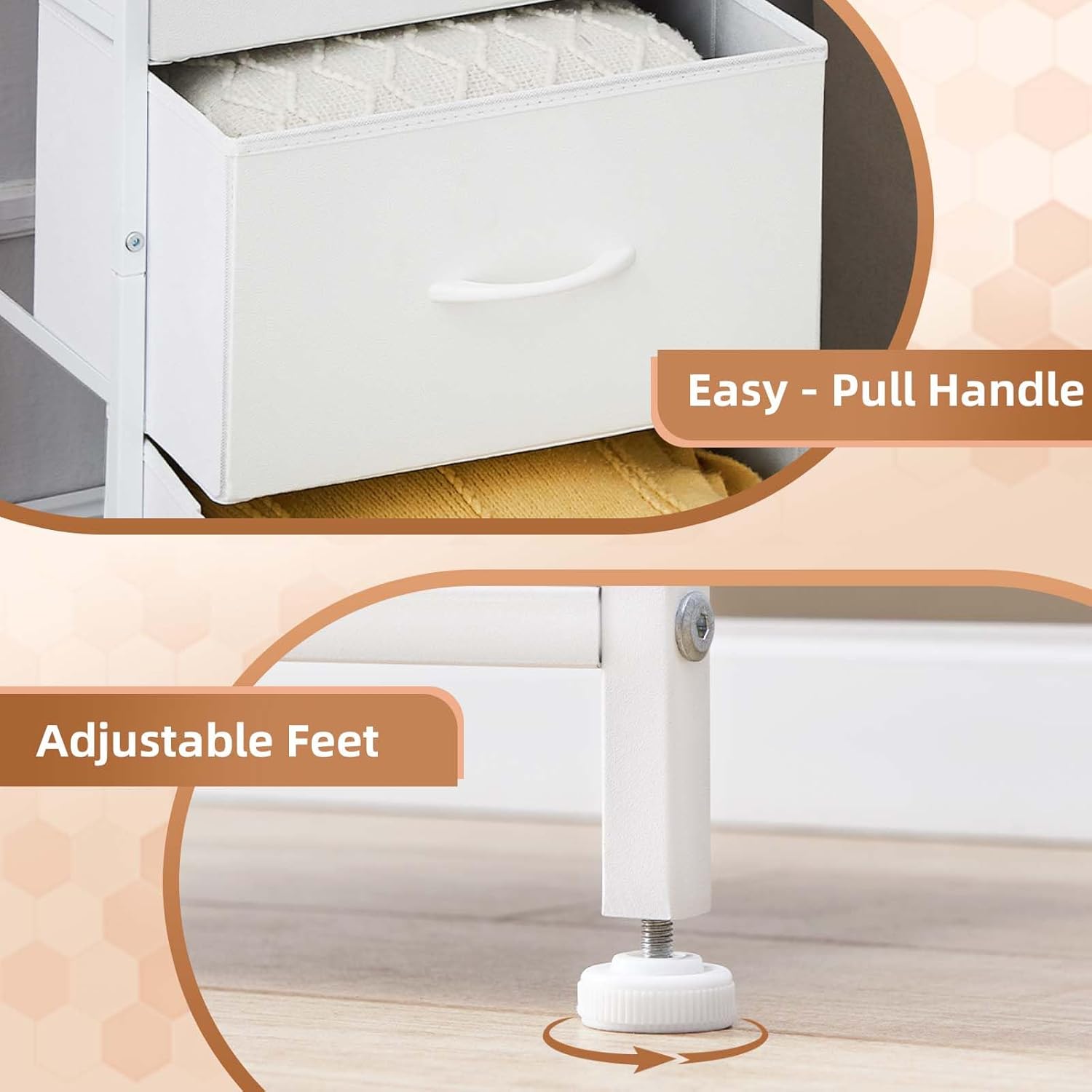Somdot Mesita de noche, cómoda pequeña para dormitorio con 2 cajones, mesita de noche, mesa auxiliar con contenedores de tela para dormitorio,