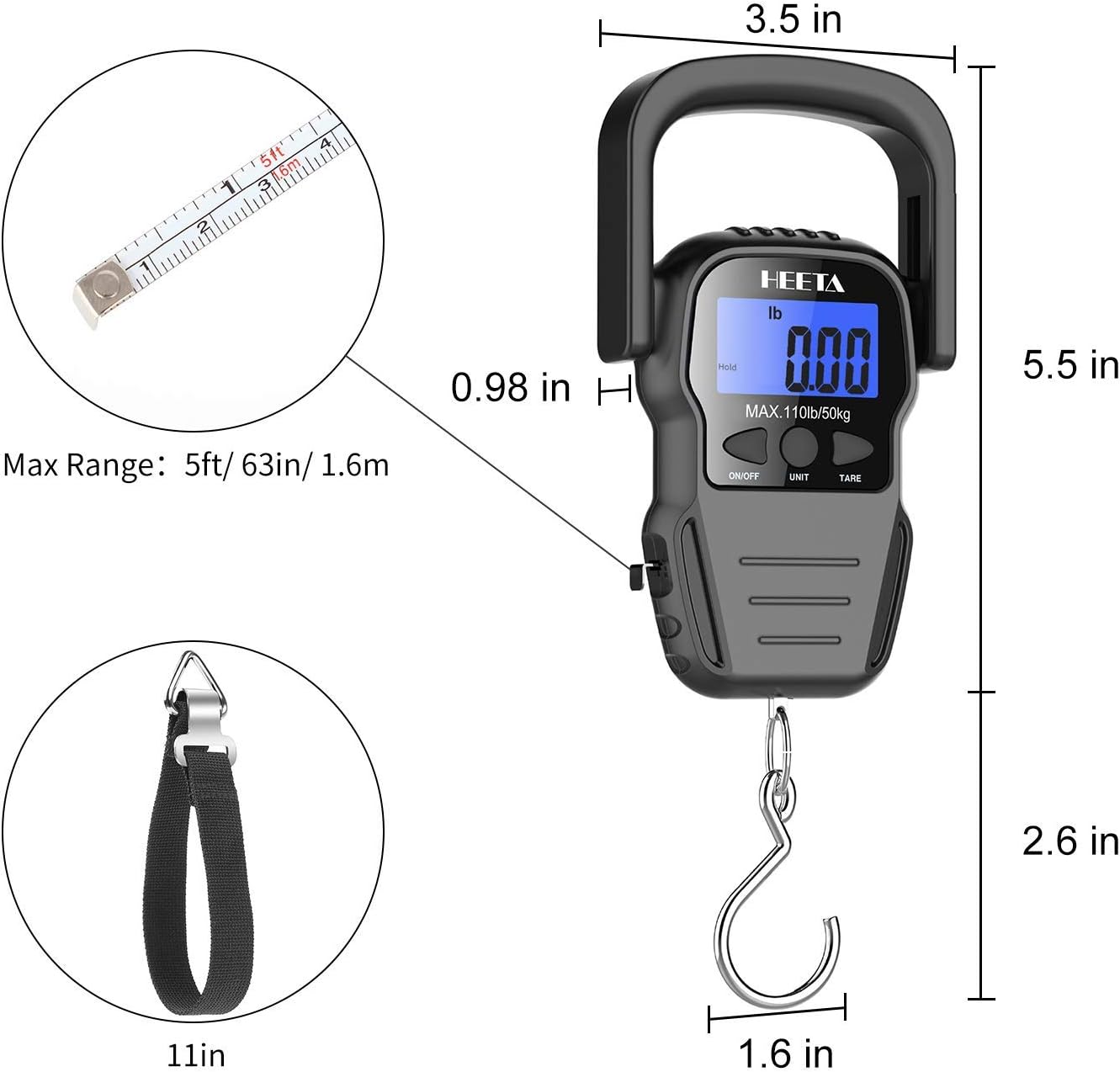 HEETA Báscula de pescado con pantalla LCD retroiluminada con bolsa seca impermeable para mujeres y hombres