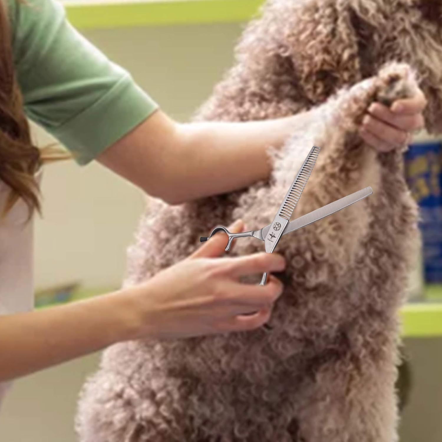 PURPLRBIRD Tijeras rectas de aseo para perros de 7 pulgadas, tijeras texturizantes para adelgazar mascotas, seguridad profesional, punta roma, corte