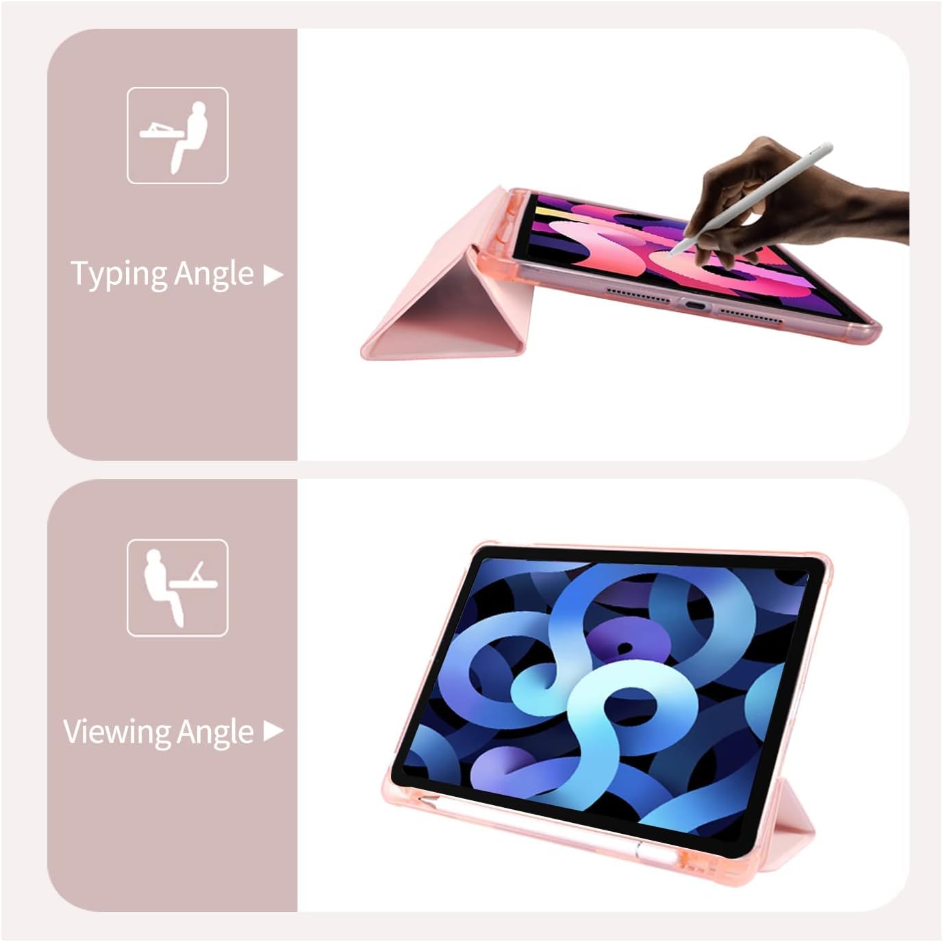 Lindo cerdo de dibujos animados para iPad Mini 5 con soporte para lápiz, apagado automáticoactivación, cubierta trasera de TPU suave de cuero rosa