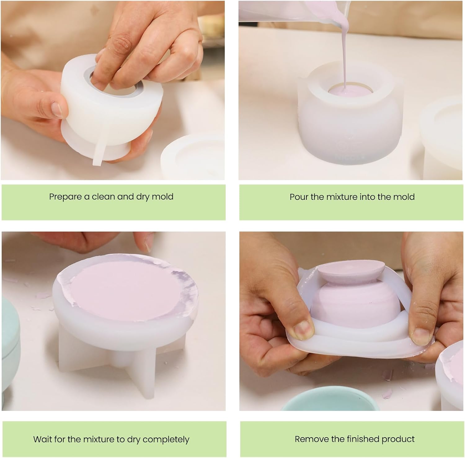 Boowan Nicole Tarro de vela de hormigón de cáliz Molde de silicona Soporte de vela de cemento con tapas, recipientes de molde para suministros de