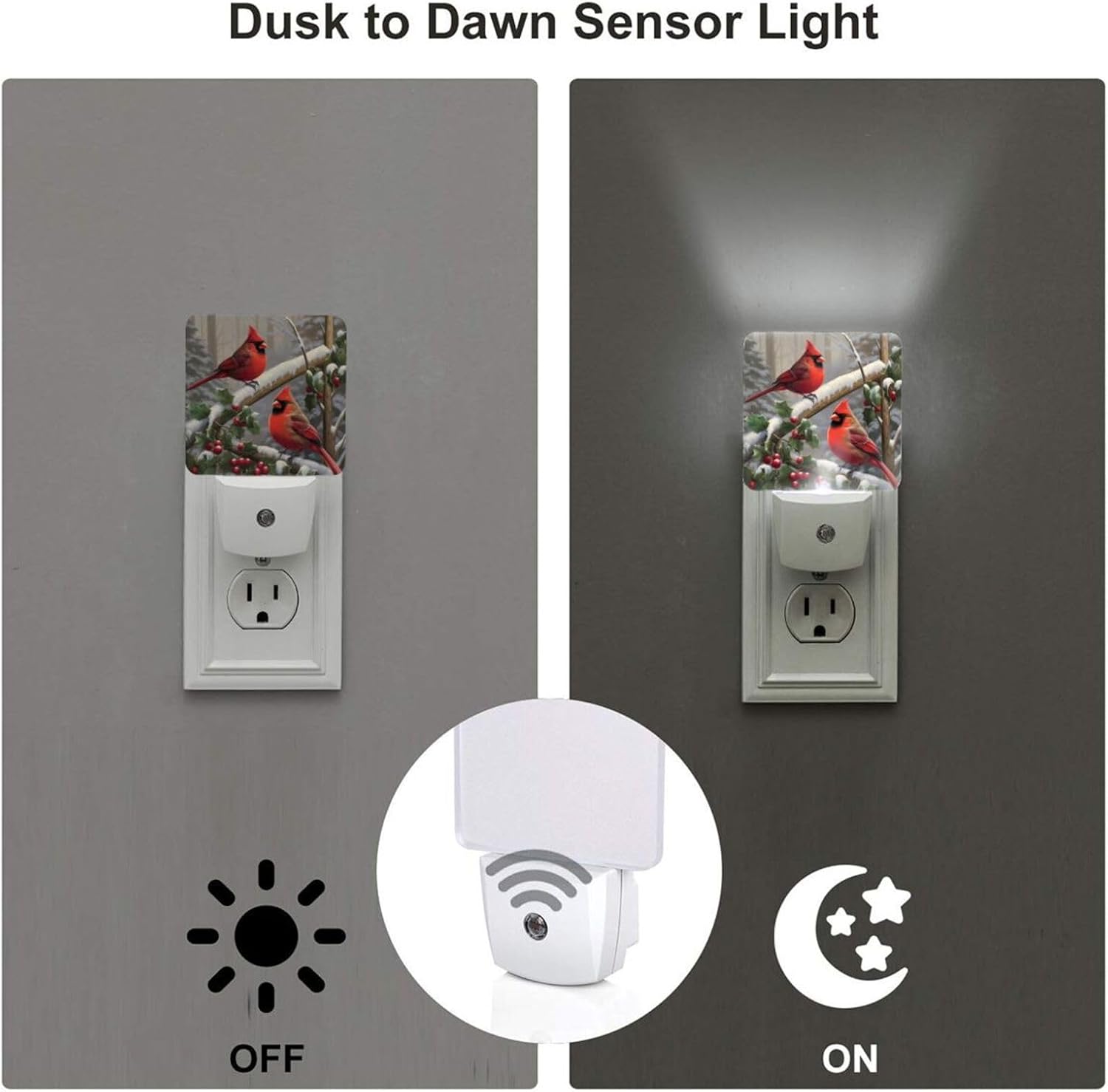 Ouqiuwa Juego de 2 luces nocturnas de Navidad, luces LED con sensor de movimiento automático Red Birds para dormitorio, cocina, pasillo, escaleras
