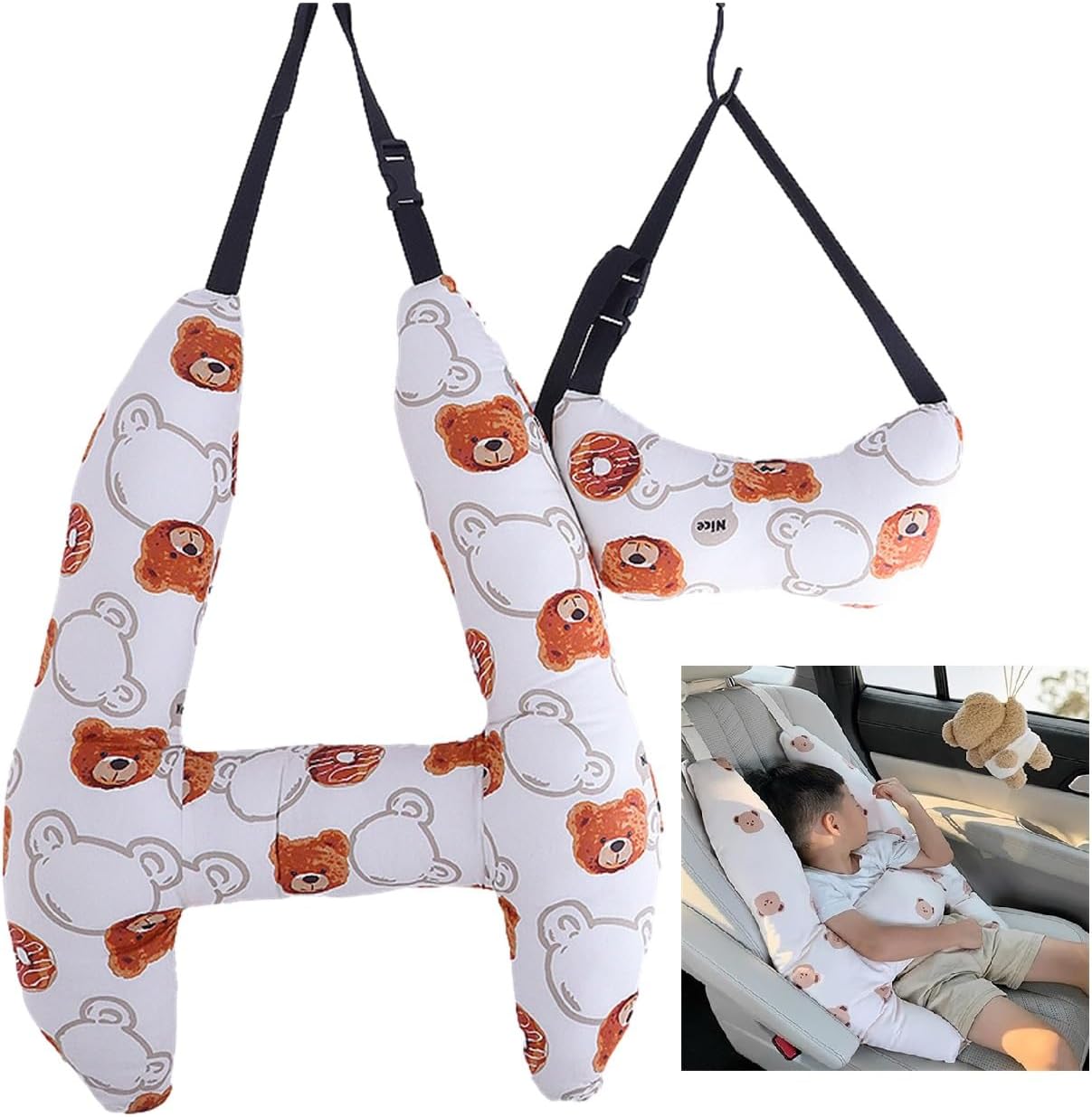Almohadas de coche para niños, almohadas de automóvil en forma de H para dormir, soporte de cabeza de asiento de automóvil infantil, almohada de