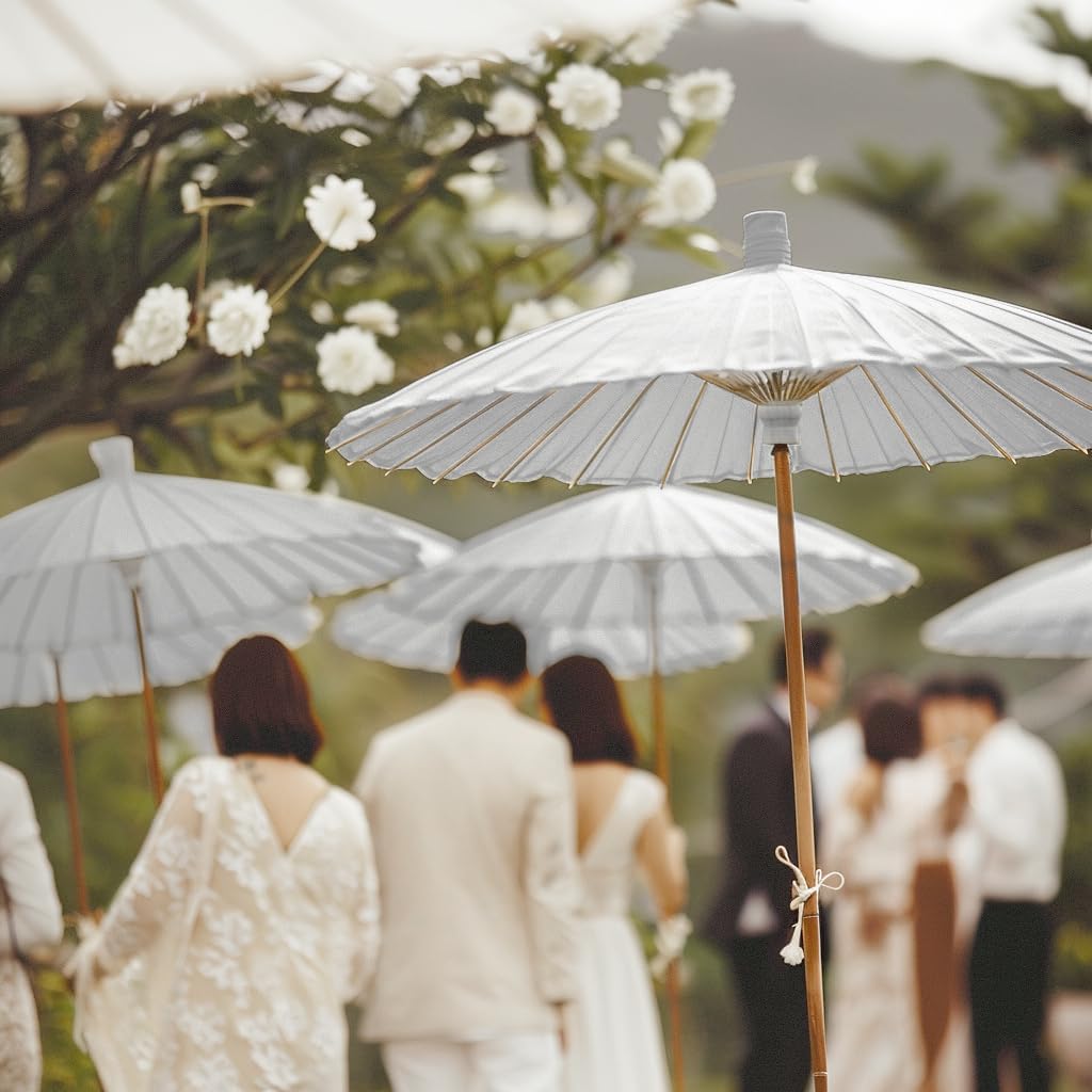 Koyal Wholesale Sombrilla de papel gris claro de 32 pulgadas, 4 unidades de paraguas para bodas, fiestas y verano