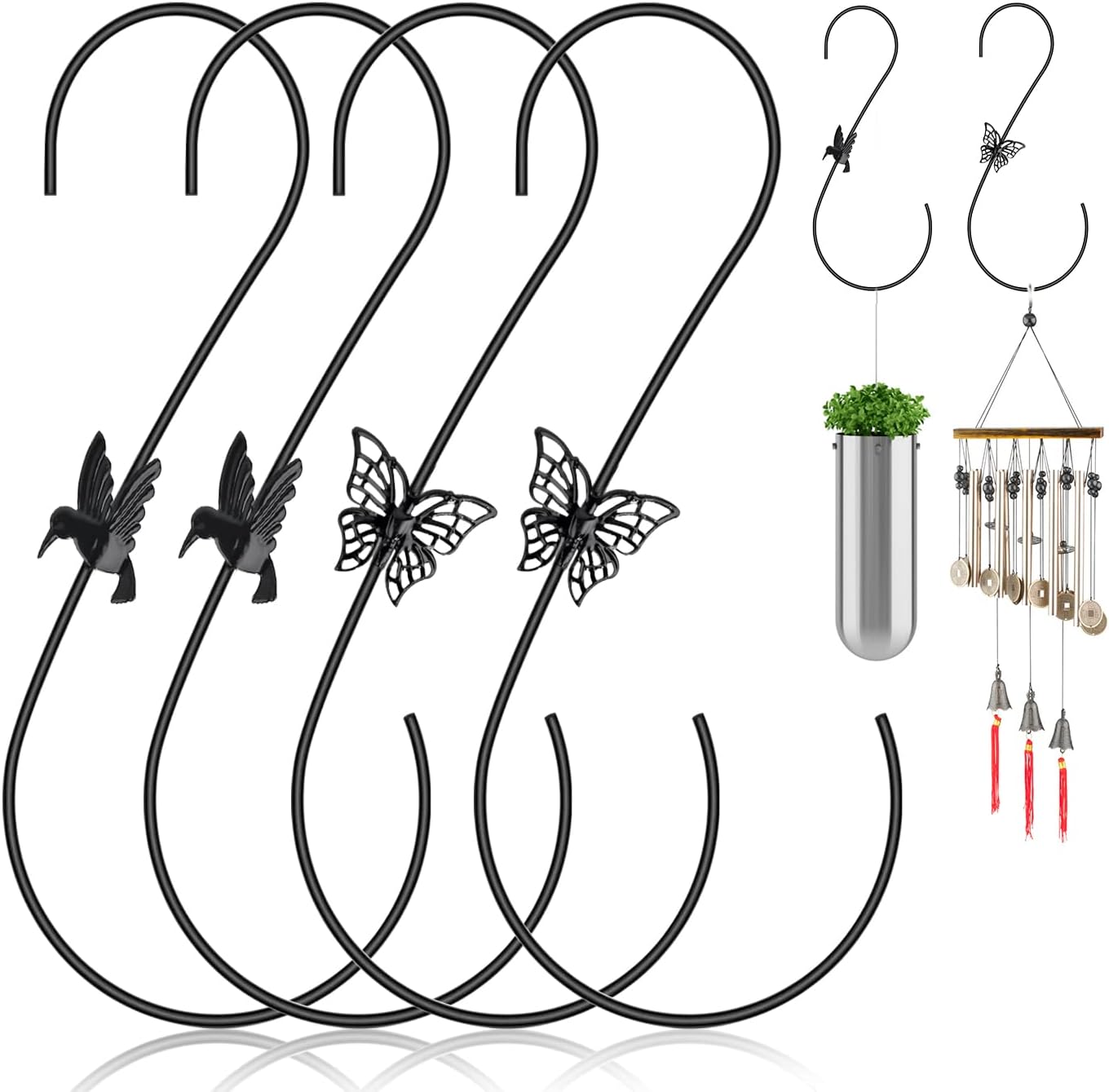 4 ganchos de metal para comedero de colibríes, colgador de gancho de acero inoxidable para comedero de pájaros de 12 pulgadas, gancho de rama de