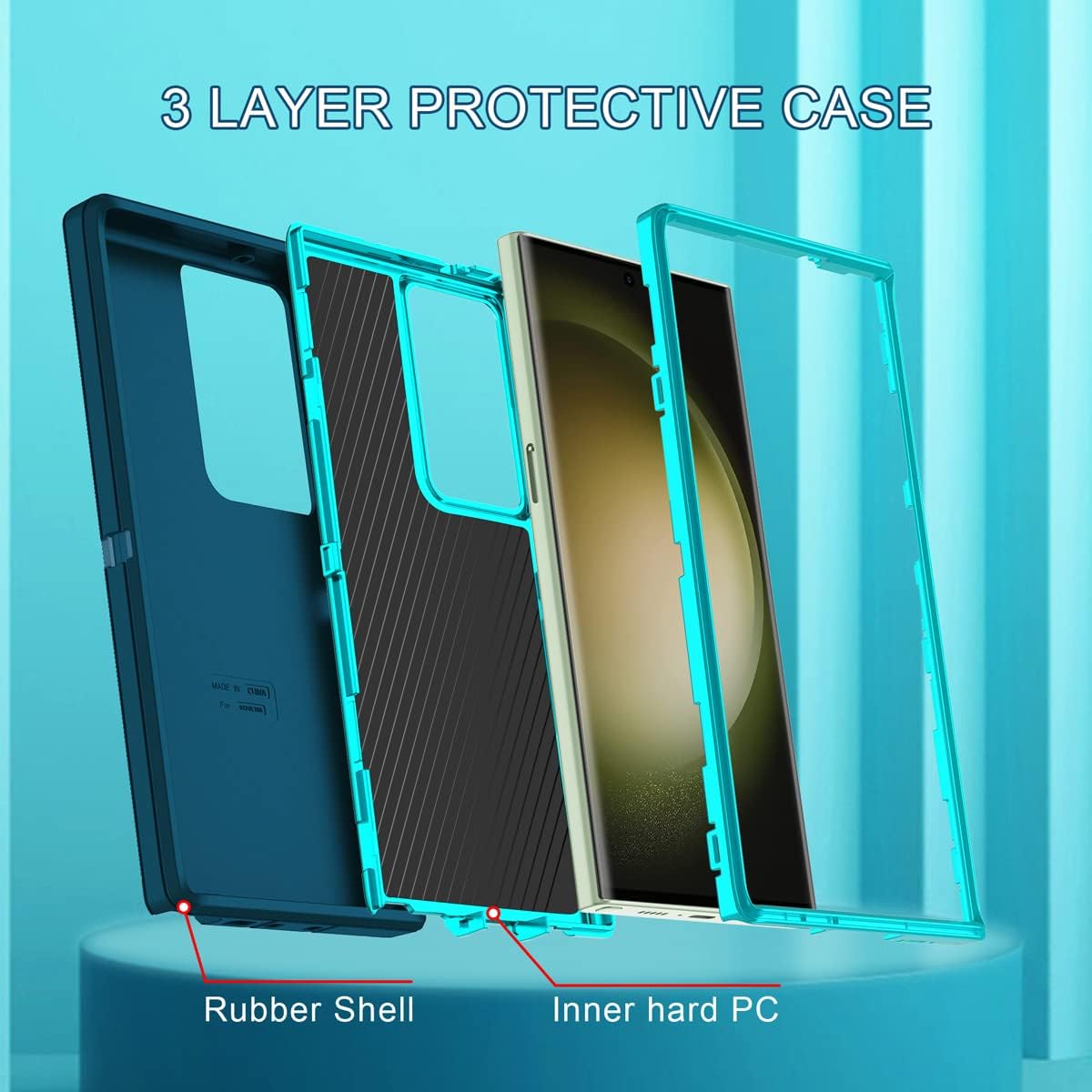 I-HONVA Funda para Samsung Galaxy S23 Ultra con 2 protectores de lente de cámara, resistente a prueba de golpes, 3 capas, protección de cuerpo