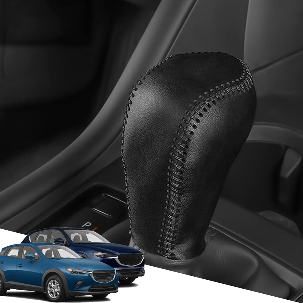 Funda protectora automática de cuero genuino en la perilla de la palanca de cambios, accesorios para el interior del automóvil (costuras negras)