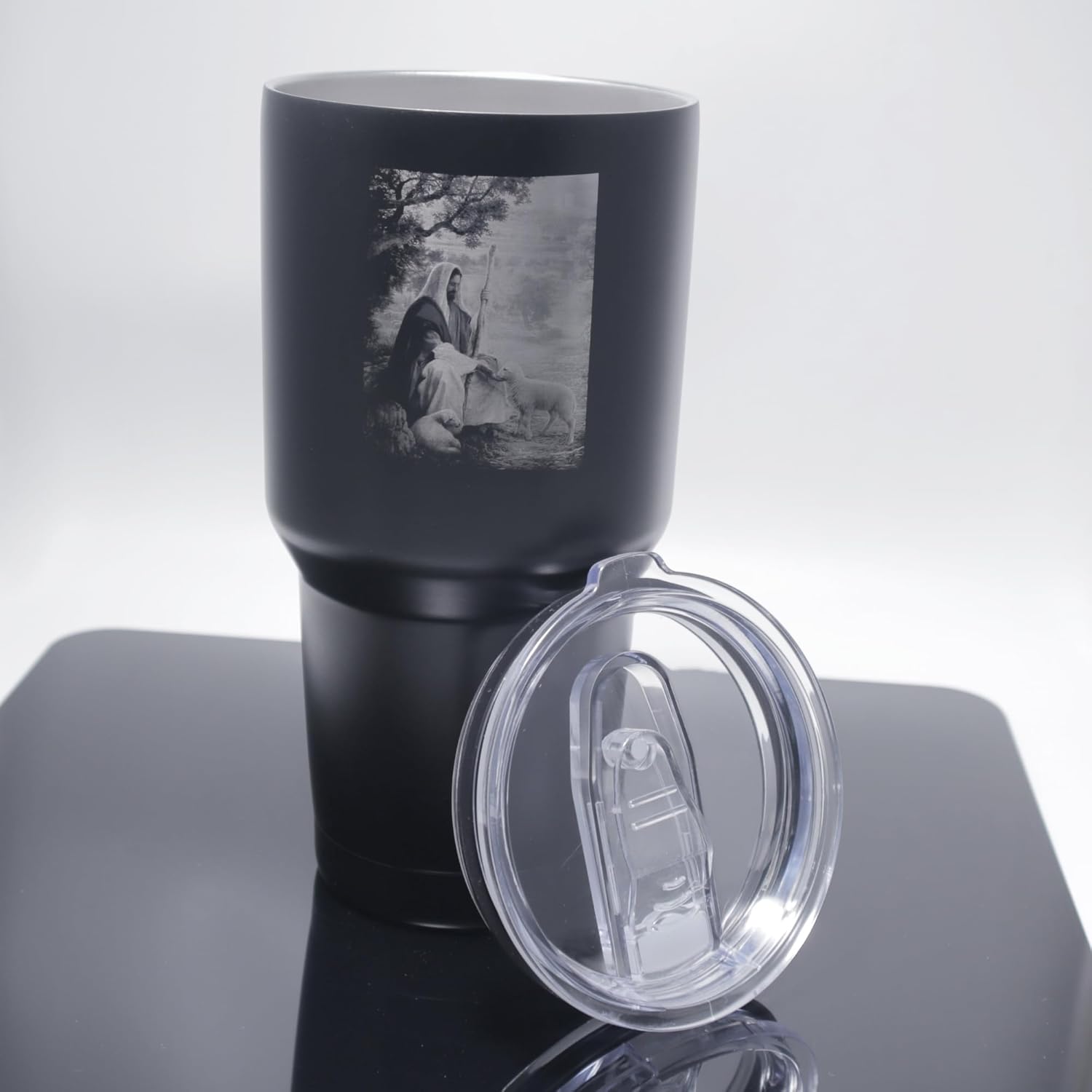 Tazas de café de 30 onzas con versículos de las Escrituras, vaso de viaje con versículos de la Biblia, regalo (Jesucristo alimenta a mis ovejas,