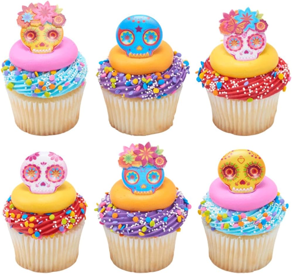 Día de los Muertos Calavera Máscara Cupcake Anillos – 24 piezas