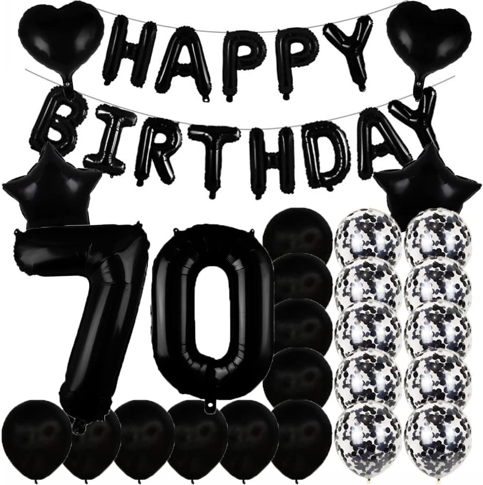 Decoraciones de cumpleaños número 70, suministros para fiestas, globos negros del número 70, globos de aluminio de Mylar de 70, decoración de globos