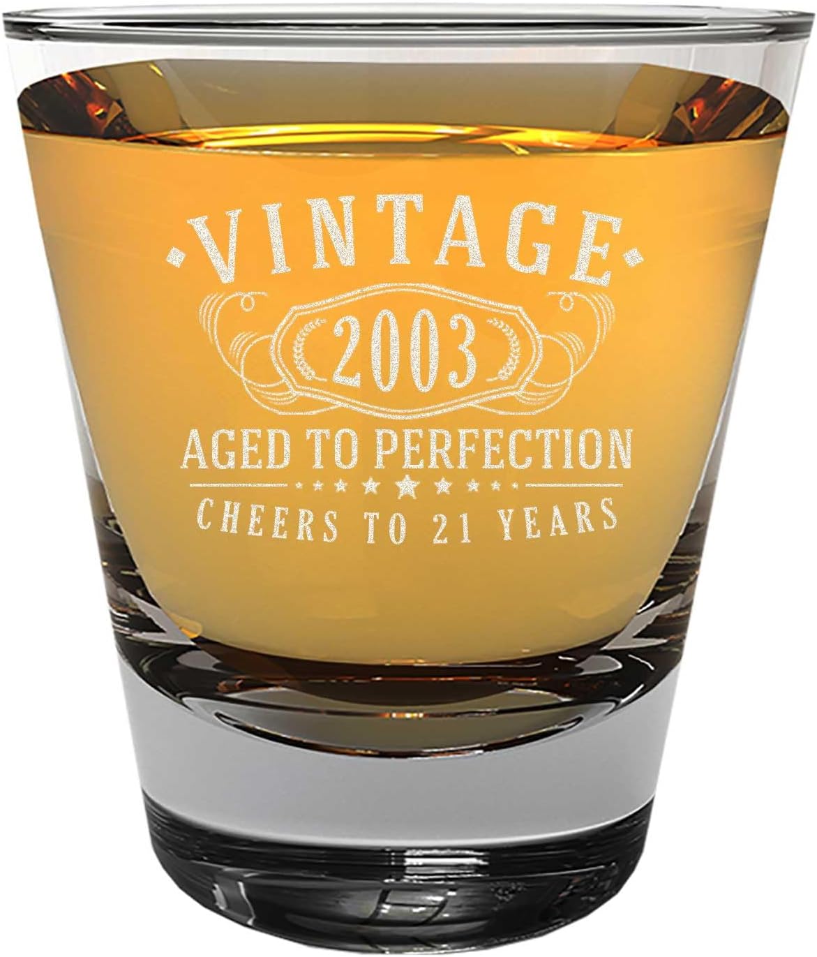 Vintage 2003 grabado 1.75oz 1pk Shot Glass  Regalos de feliz cumpleaños 21 mujeres hombres, saludos a 21 años, decoración de decoración de mujer de