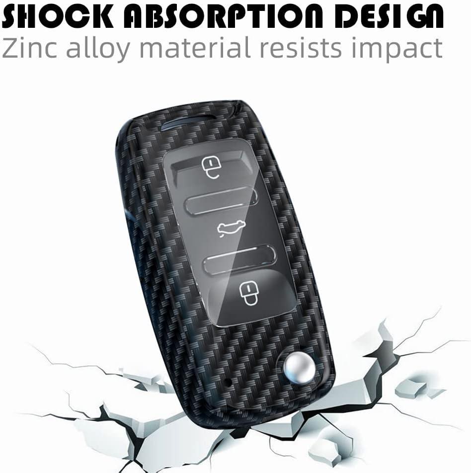 ontto Funda para llavero VW, diseño de carbono, antiarañazos, compatible con Volkswagen Jetta Golf Polo MK6 Passat Tiguan Beetle, color negro