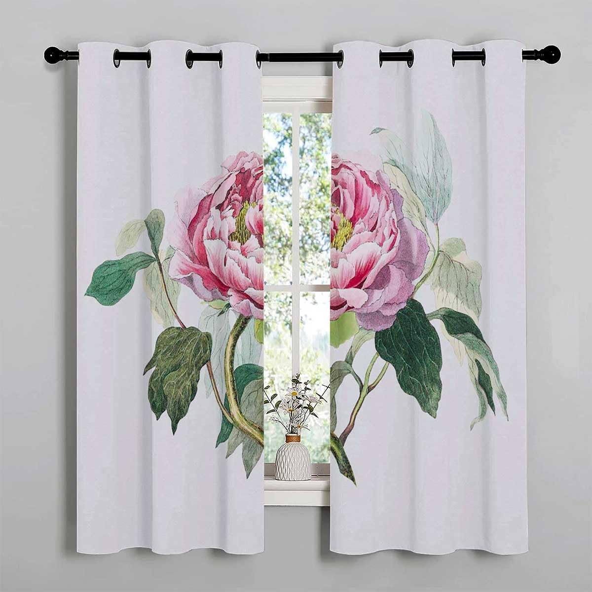 YANFENQI Cortinas para Habitacion Cortinas para Habitacion blackout con ojales botánicos cortos para puertas correderas de vidrio, cortinas para