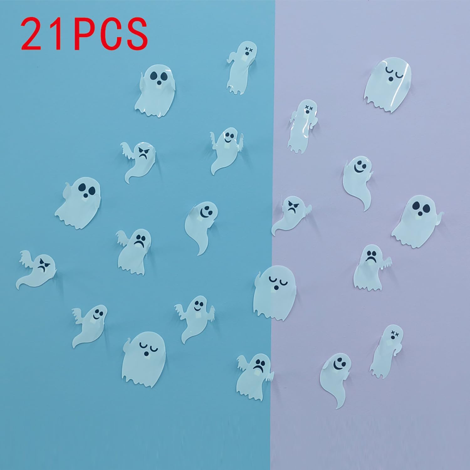 Calcomanías de pared de Halloween, decoración de pared de fantasma, 3D, autoadhesivas, 21 unidades, fantasma blanco, calcomanías de pared de