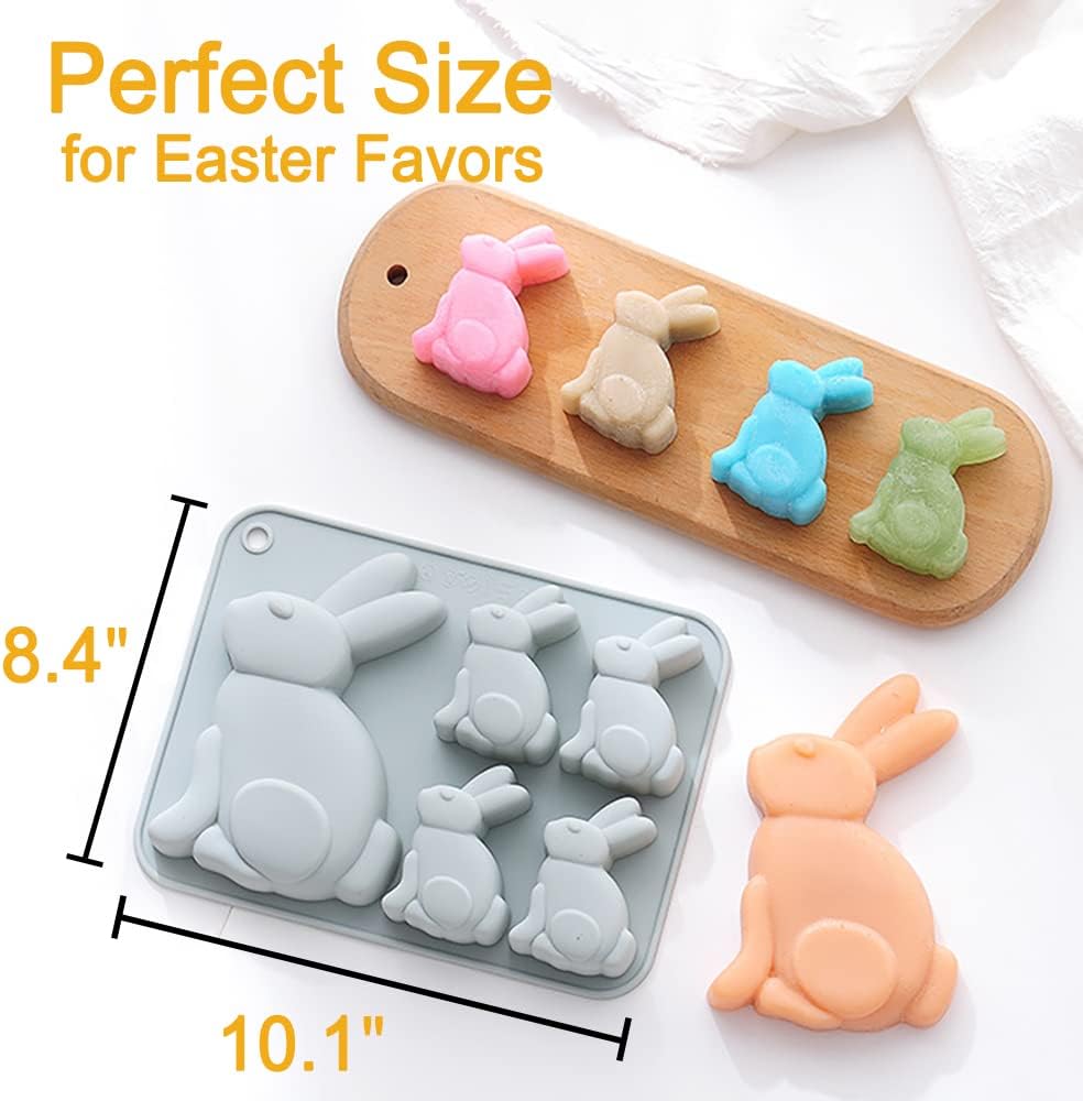 Juego de 2 moldes de chocolate con diseño de conejo de Pascua, molde de silicona 3D para hornear golosinas de Pascua, chocolate, pastel, gelatina,