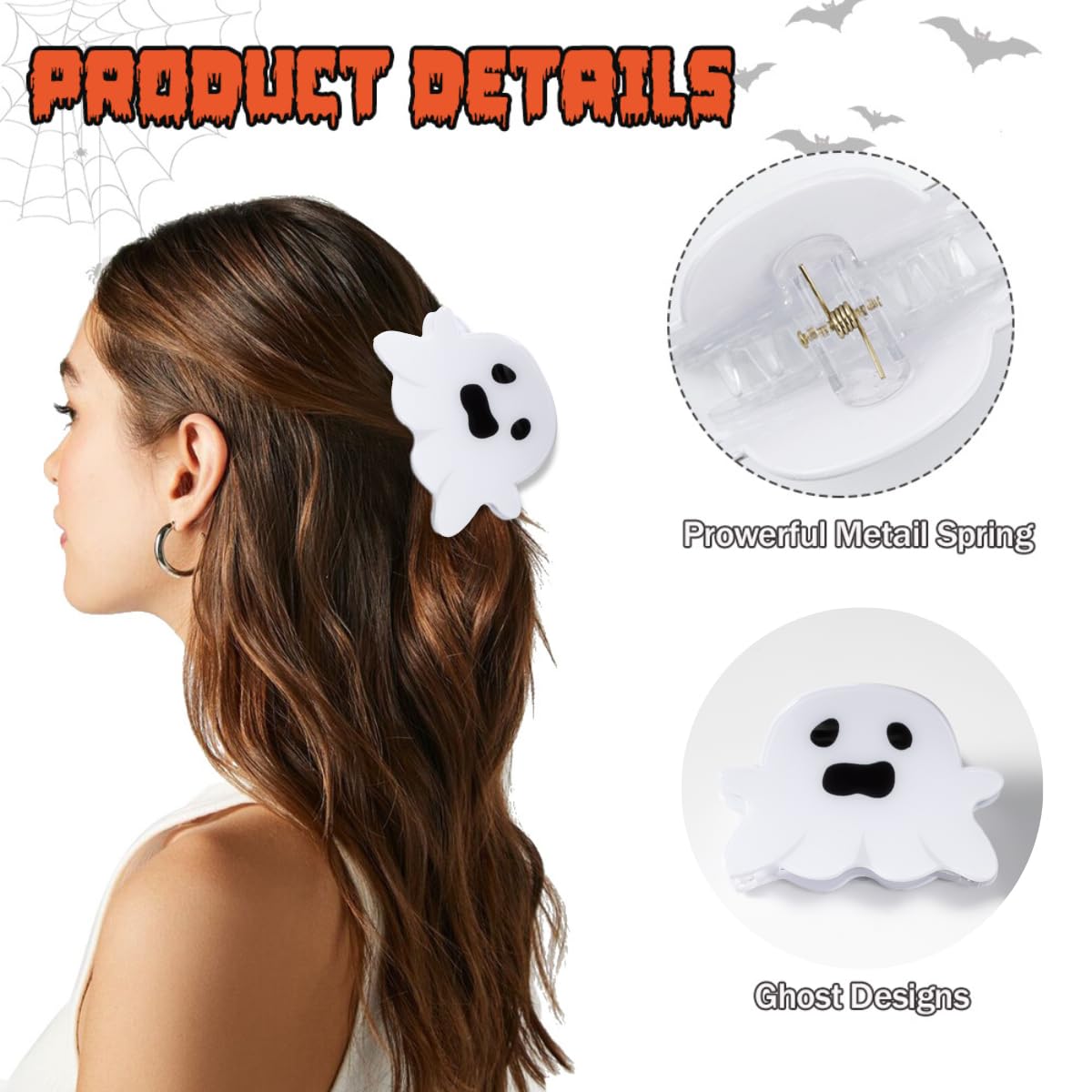 Pinzas para el cabello de Halloween, pinzas de pelo fantasma para cabello fino, naranja con forma de calabaza, lindos pasadores para el cabello,