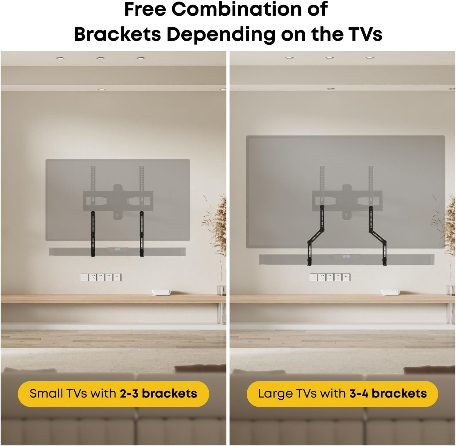 Soporte de barra de sonido para montar debajo o encima del televisor, se adapta a la mayoría de barras de sonido de hasta 33 libras, para TV máximo