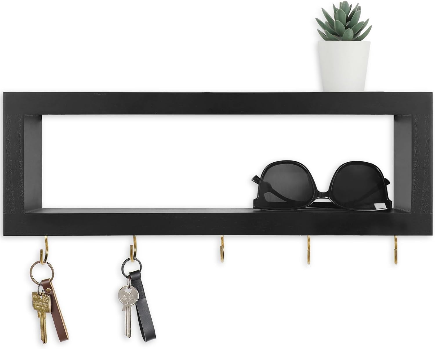 Estante de pared con ganchos  Soporte decorativo para llaves y cartera para pared para gafas de sol, correas, bufandas y cordones  15.7 x 5.1 x 2.9