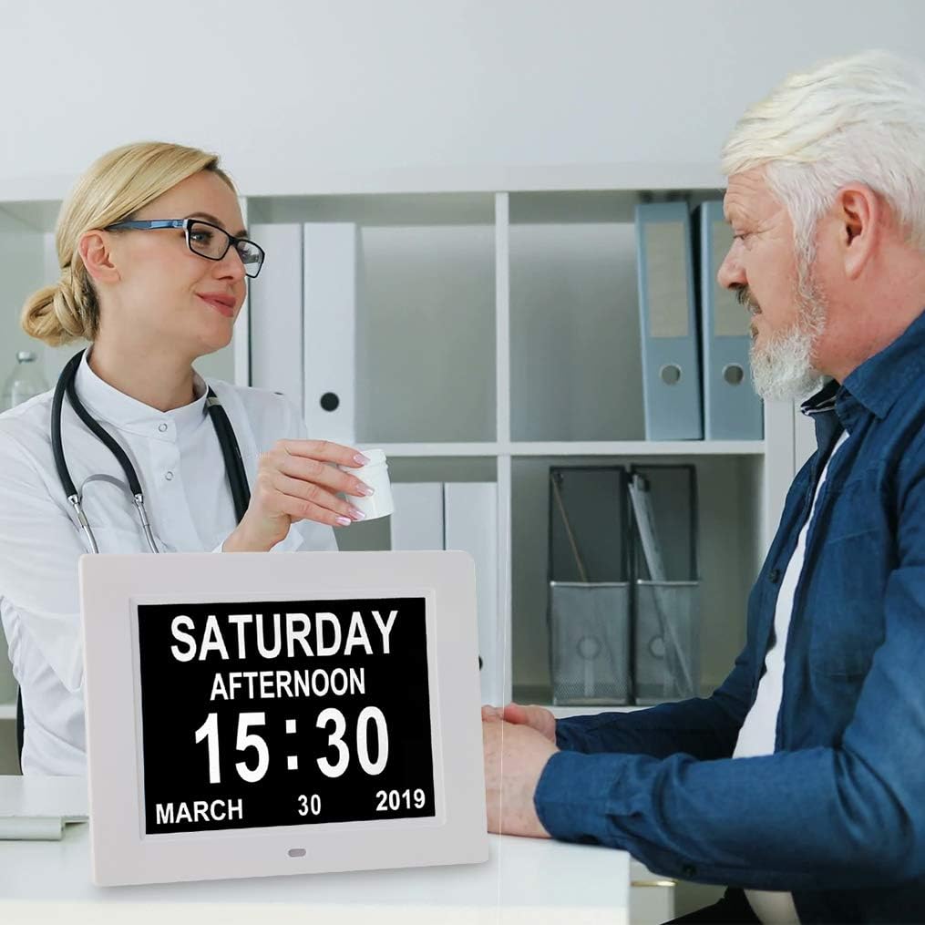 SSINI Reloj de demencia con calendario digital grande para personas mayores, reloj con día y fecha para ancianos, pantalla grande (8 pulgadas)